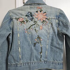 Bohemian Cropped Denim Embroidered Jean Jacket Women's Med Devoted Premium Y2K